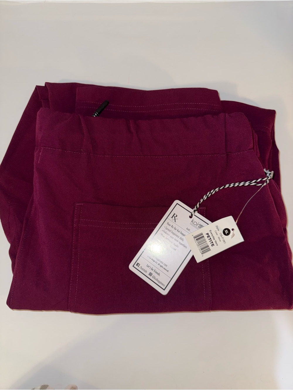 koi Plum Drawstring Scrub Pants with Printed Waistband